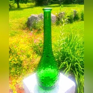 Empoli made in Italy. 15' green bubble Glass vase. Vintage MCM.